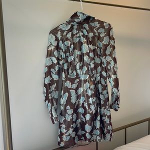 Brown and blue Tanya Taylor dress. Size 2. Shiny fabric